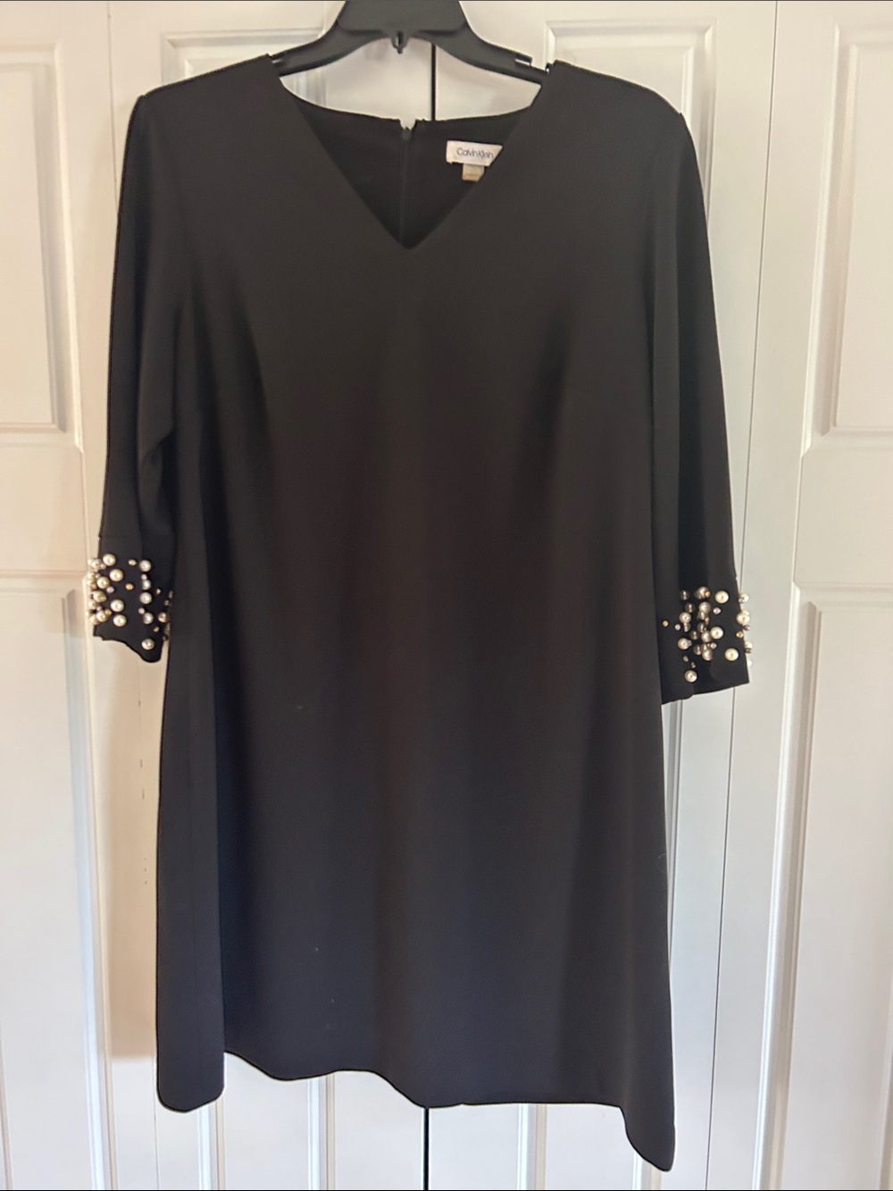 Calvin Klein Black Midi Dress with Pearl Cuff Detail